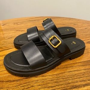 Zara lug sole leather slides with gold buckle